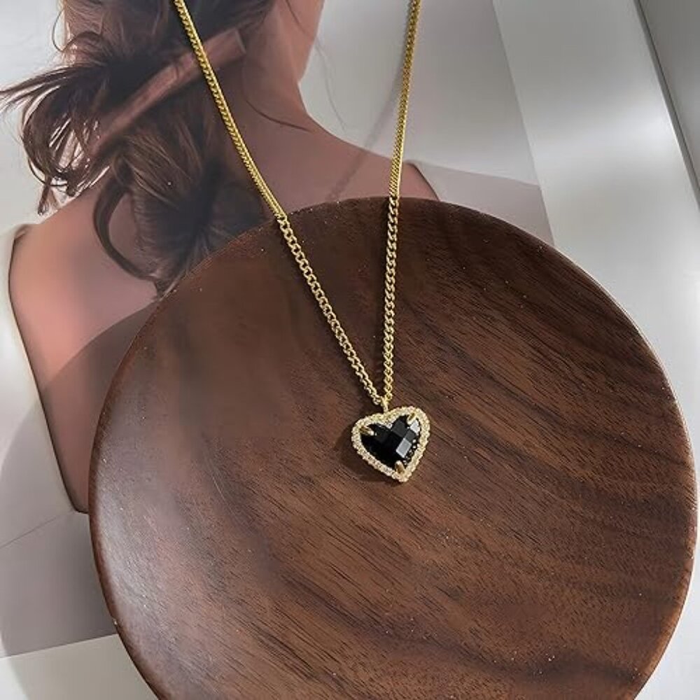 Neiman Marcus Black love French Heart Chain Necklace - Picture 4 of 5